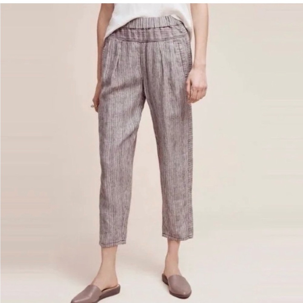 By Anthropologie Size XL Women Stripes 100% Linen Pull on Pants